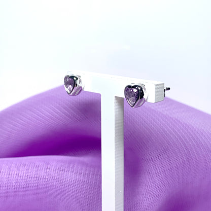 Heart shaped amethyst sterling silver stud earrings