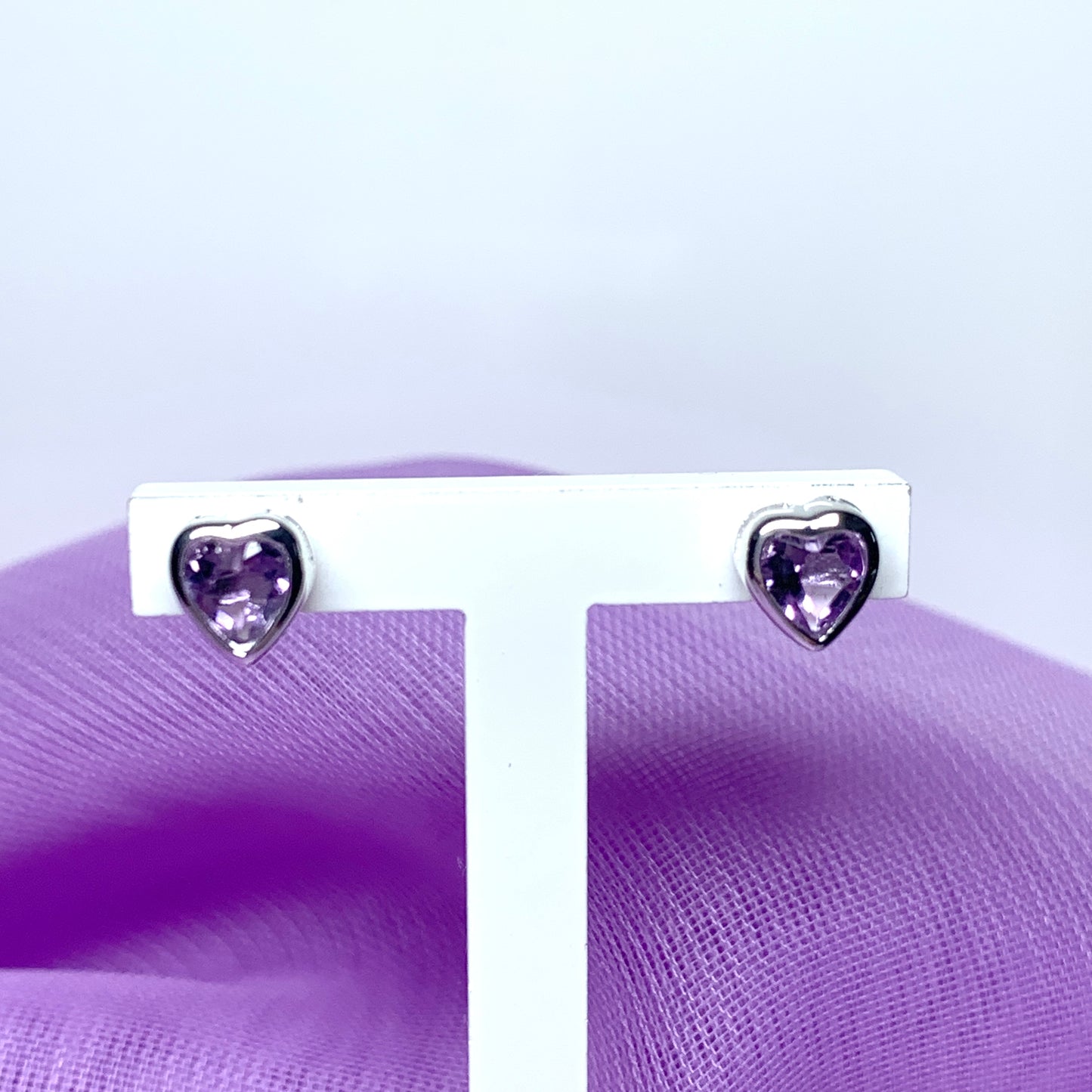 Heart shaped amethyst sterling silver stud earrings