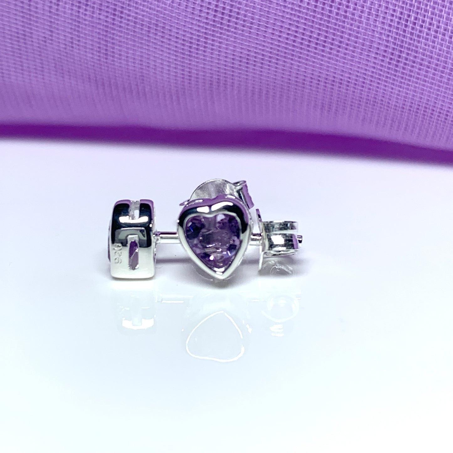 Heart shaped amethyst sterling silver stud earrings