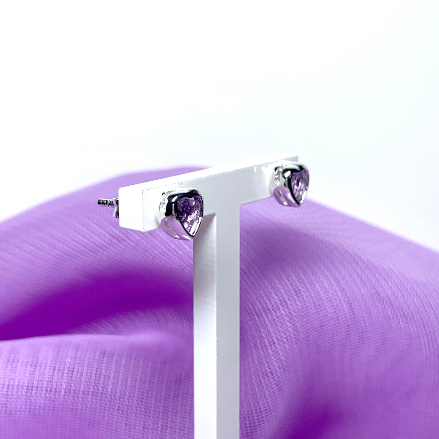 Heart shaped amethyst sterling silver stud earrings