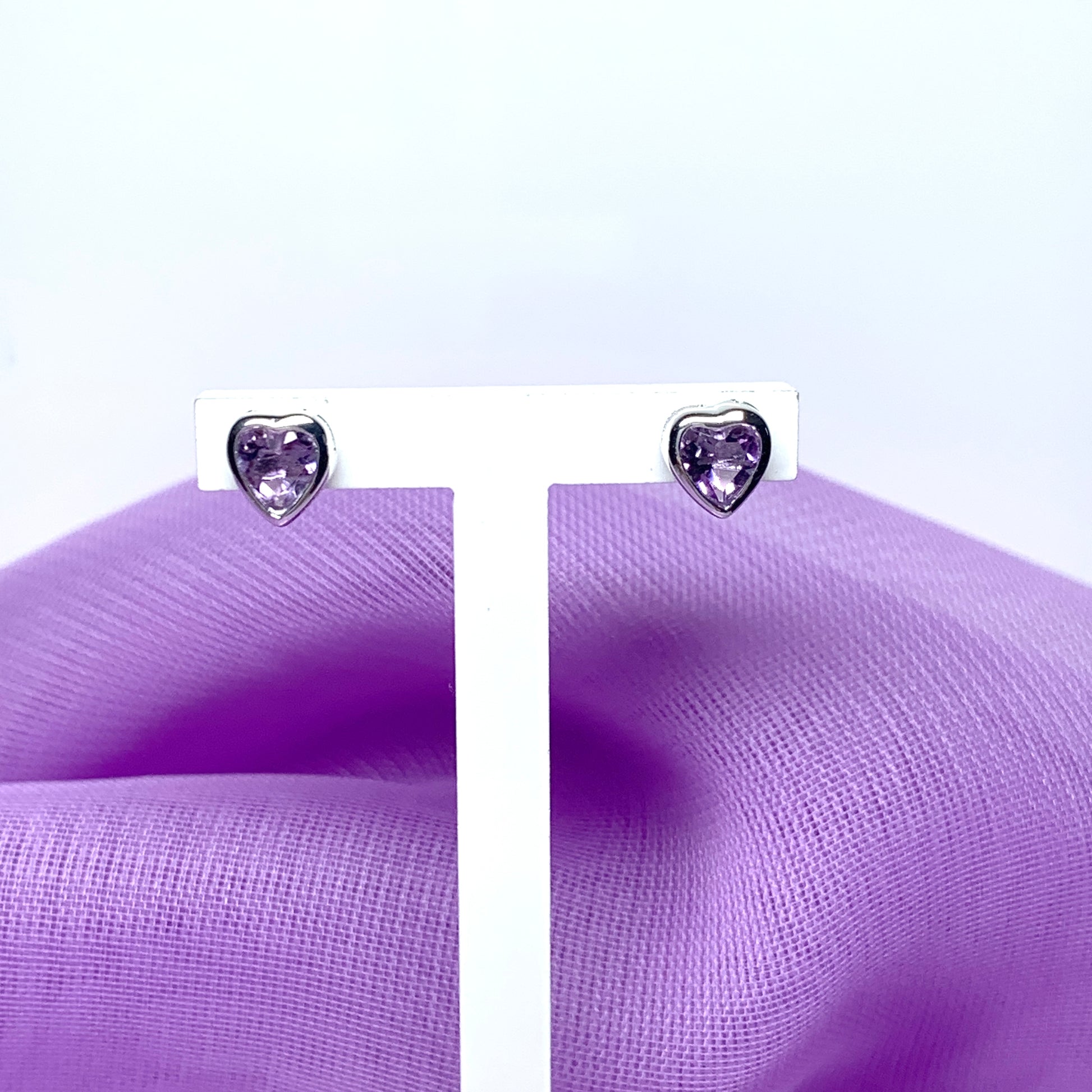 Heart shaped amethyst sterling silver stud earrings
