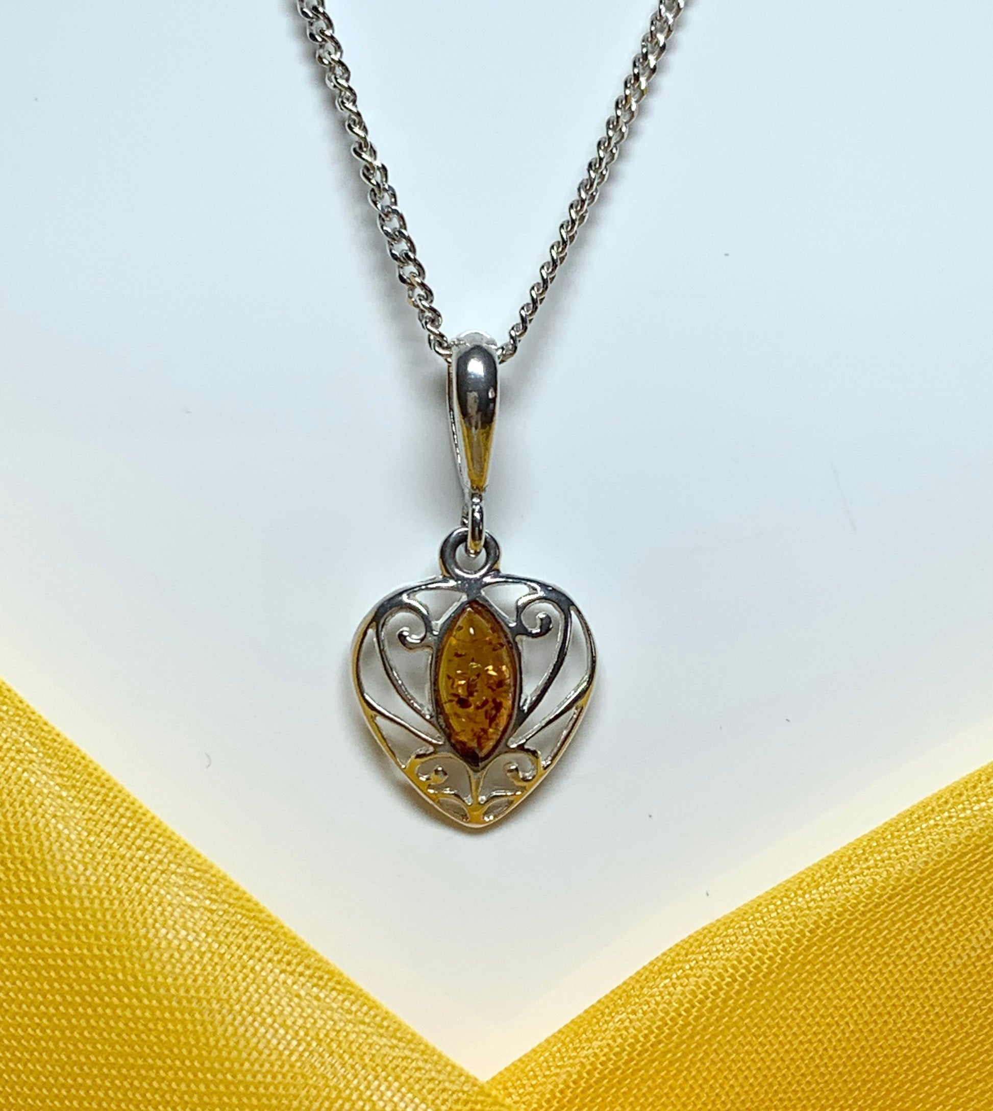 Real amber heart shaped necklace