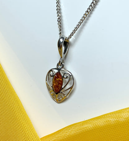 Heart shaped real amber sterling 