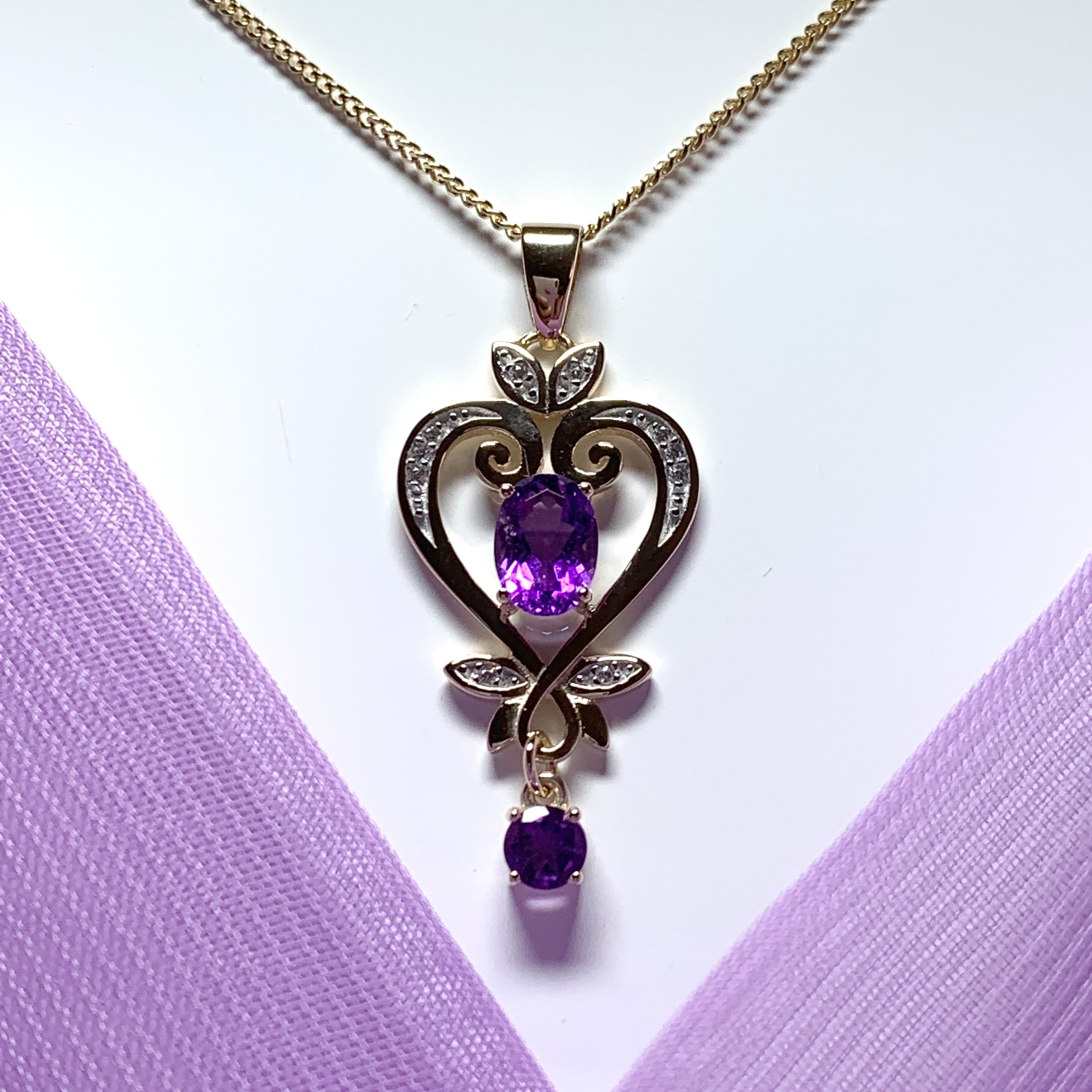 Heart shaped amethyst on sale necklace