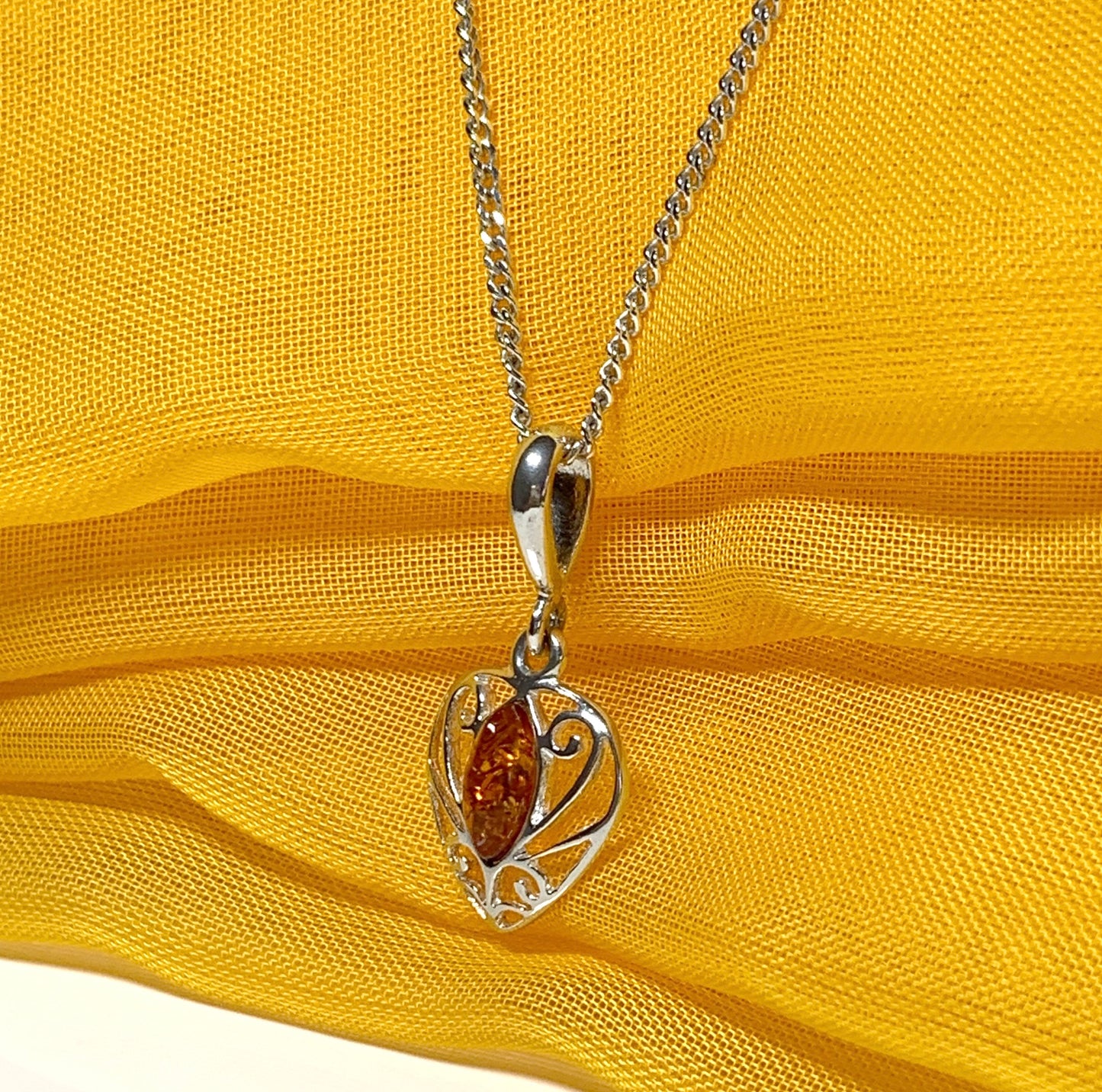 Heart shaped real amber necklace