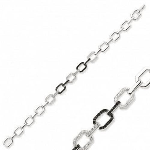 Hexagonal Ladies Sterling Silver Bracelet Black And White Cubic Zirconia