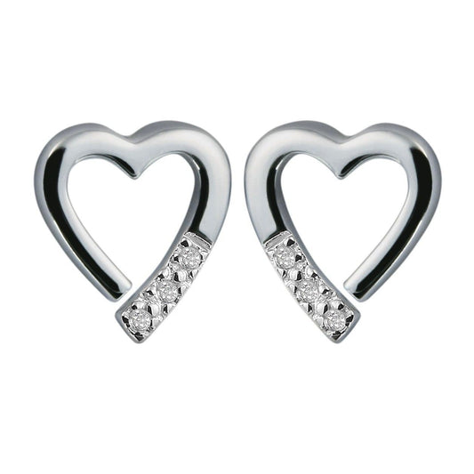 Hot Diamonds 925 Sterling Silver diamond set heart shaped pierced earrings DE110