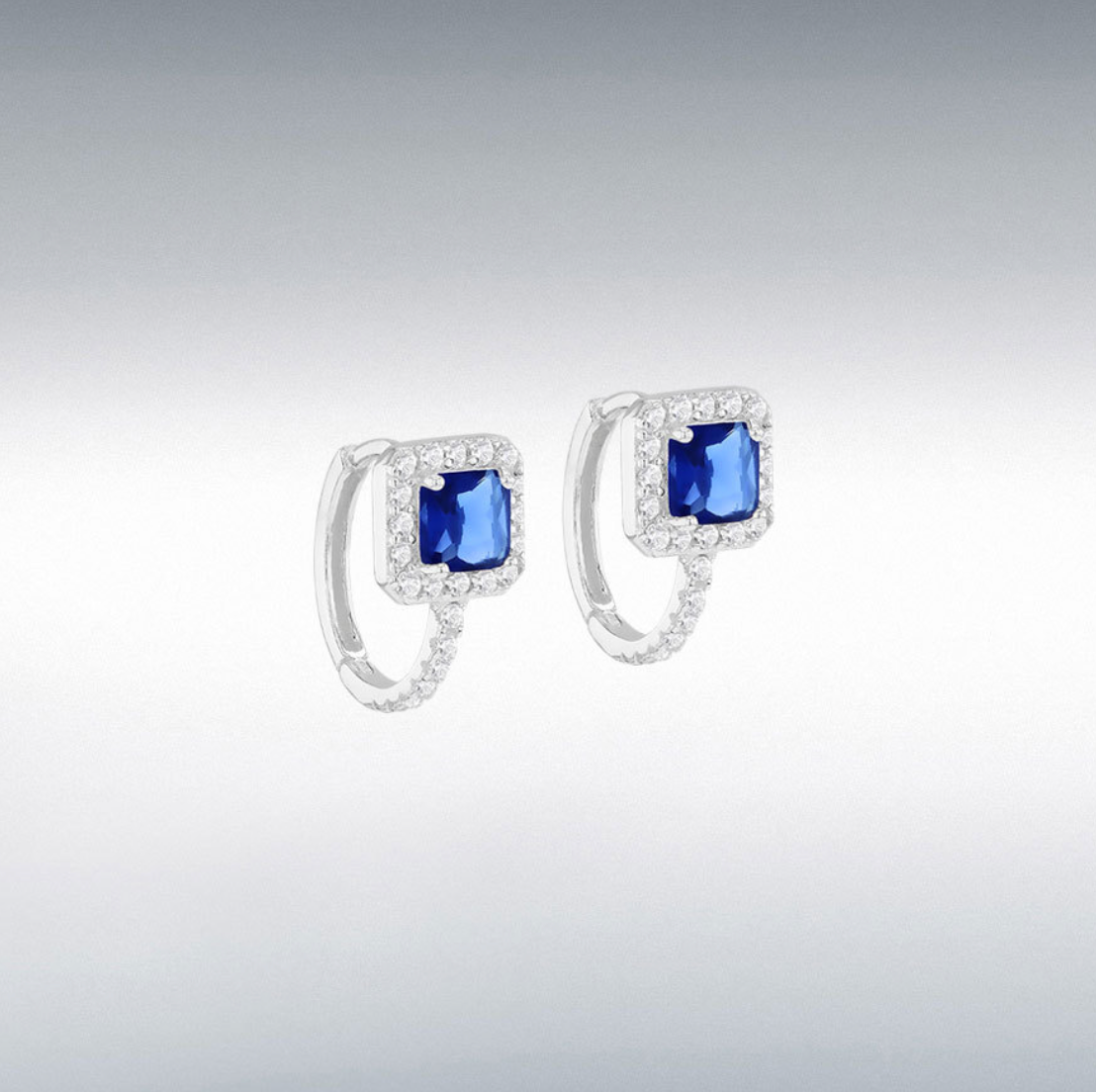 Huggies bright blue and white cubic zirconia square cluster dress cocktail hoop earrings
