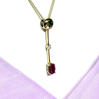 Real red ruby and diamond fancy long necklace