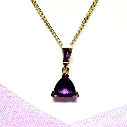 Amethyst yellow gold triangle purple necklace