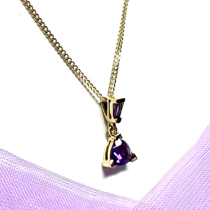 Amethyst yellow gold triangle purple necklace