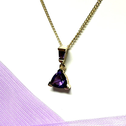 Amethyst yellow gold triangle purple necklace