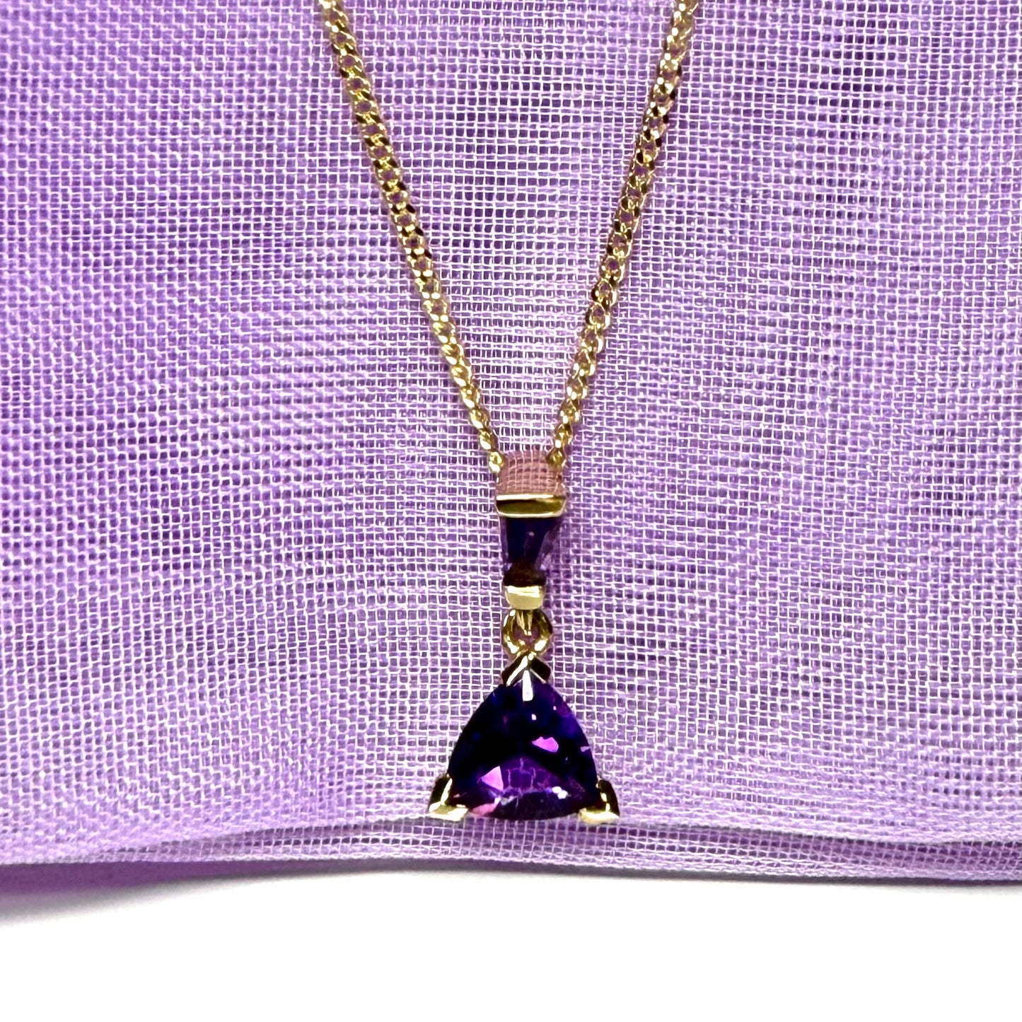 Amethyst yellow gold triangle purple necklace