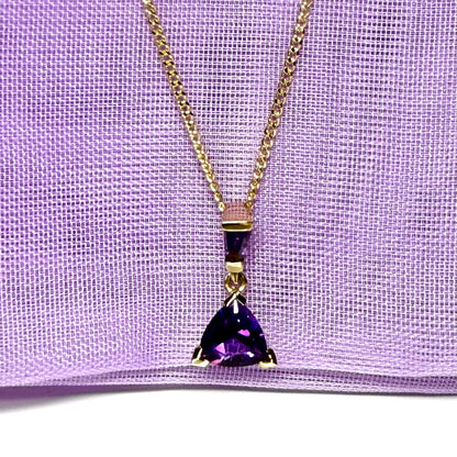 Amethyst yellow gold triangle purple necklace