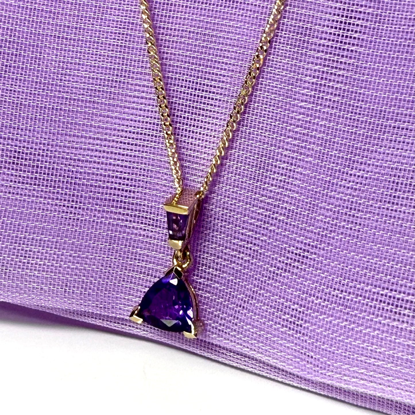 Amethyst yellow gold triangle purple necklace