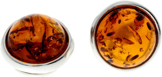 Real amber clip on earrings round sterling silver