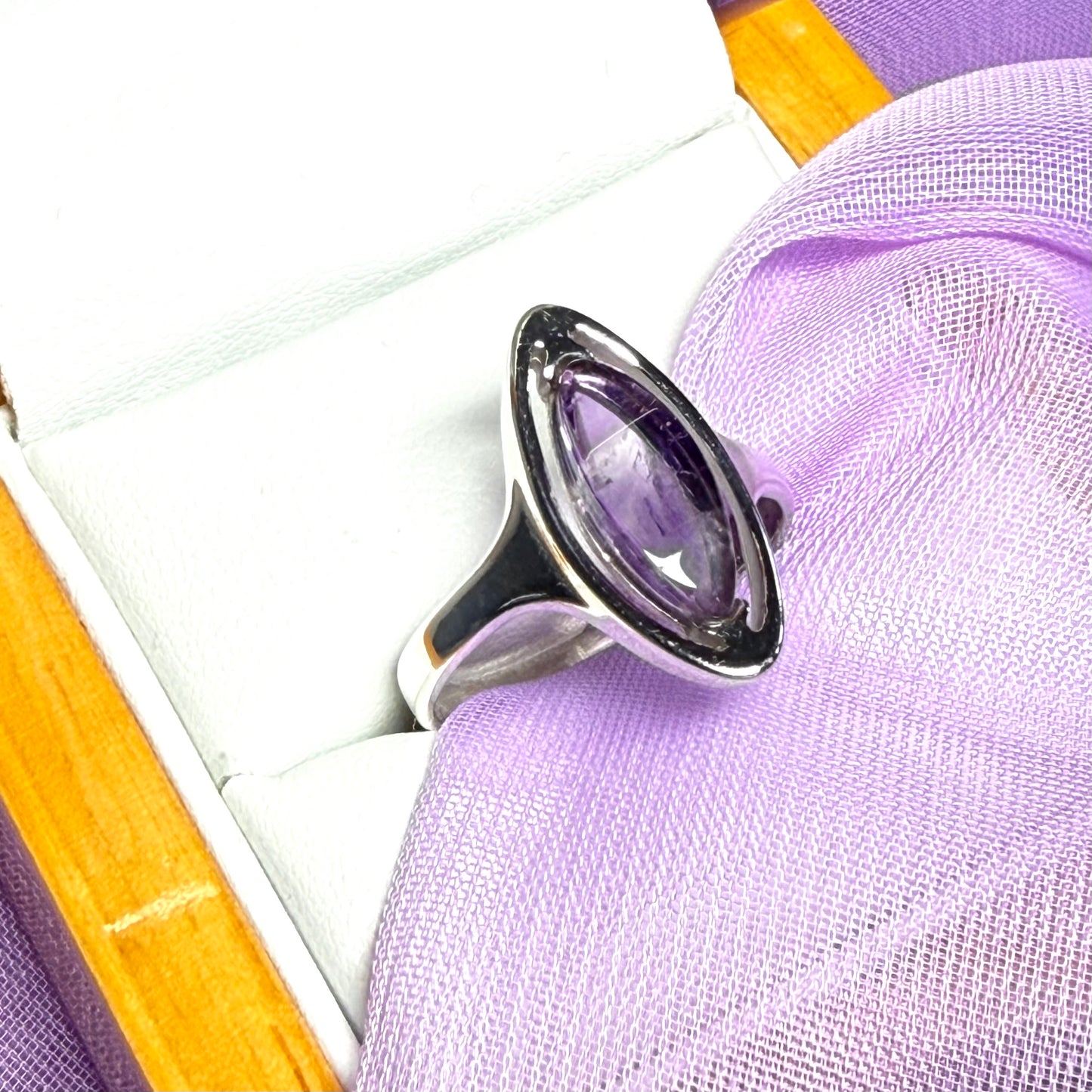 Marquise amethyst sterling silver fancy dress cocktail ring