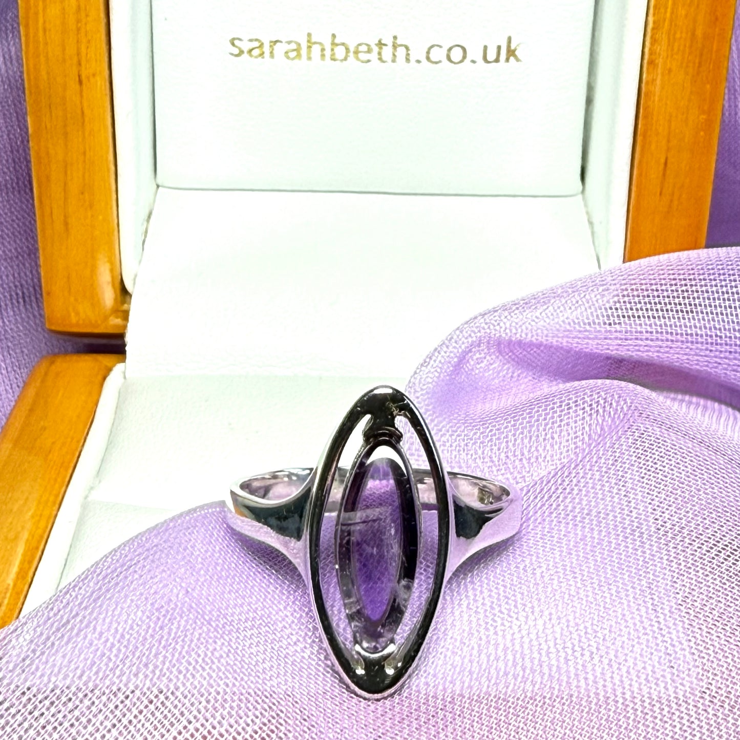 Marquise amethyst sterling silver fancy dress cocktail ring