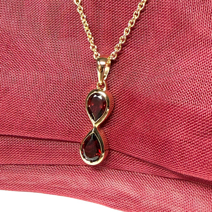 Double real pear cut red garnet dropped necklace sterling silver gilt gold plated pendant