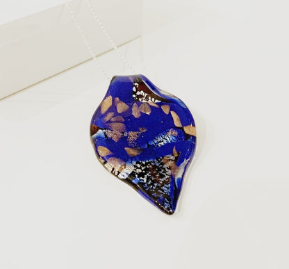 Blue Murano Glass Leaf Pendant