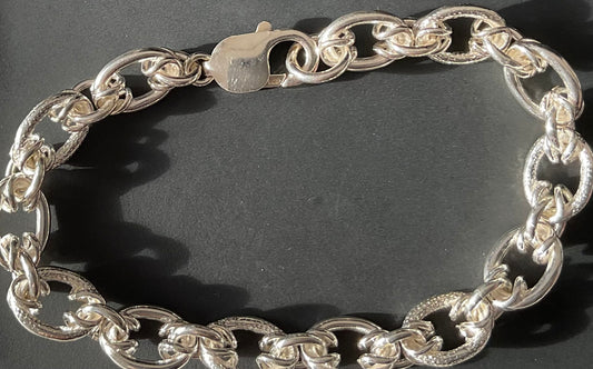 Heavy solid sterling silver ladies bracelet open fancy link oval