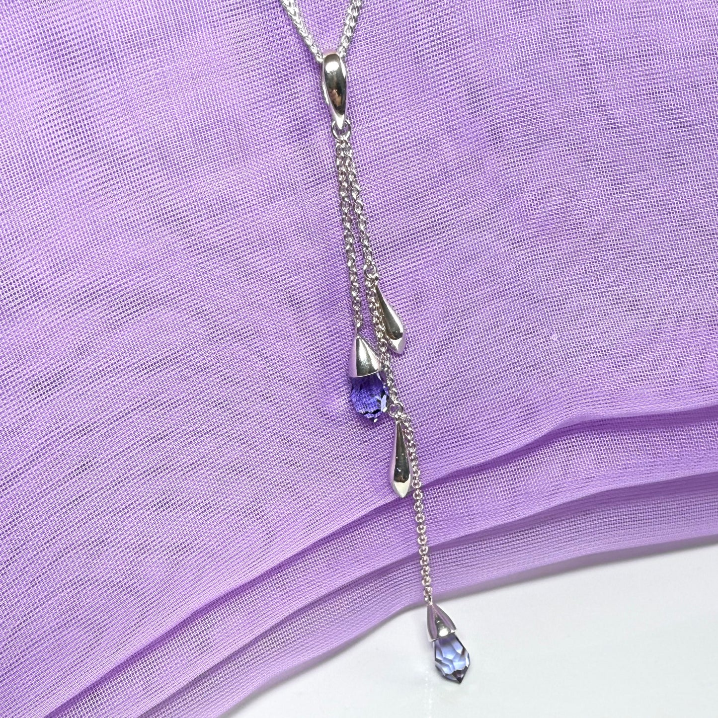 Sterling silver ladies necklace purple double real crystal long drop designed pendant design