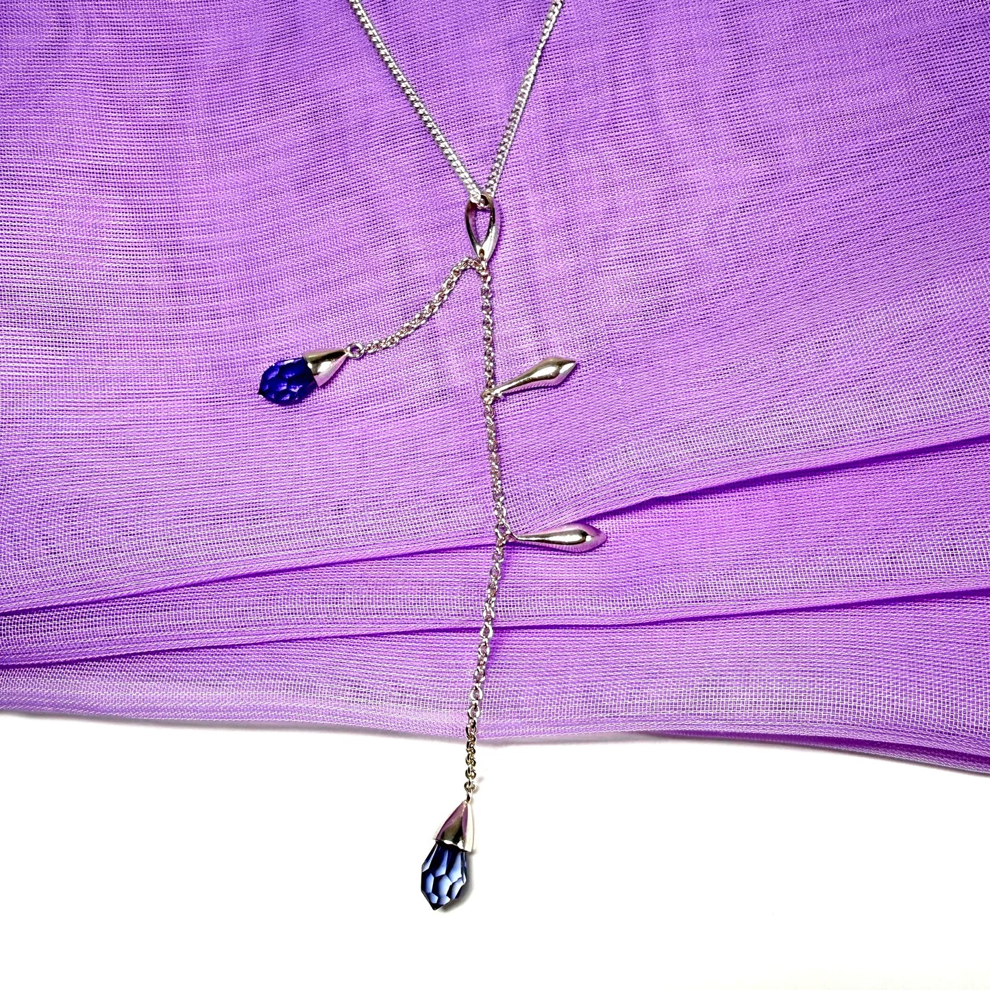 Sterling silver ladies necklace purple double real crystal long drop designed pendant design