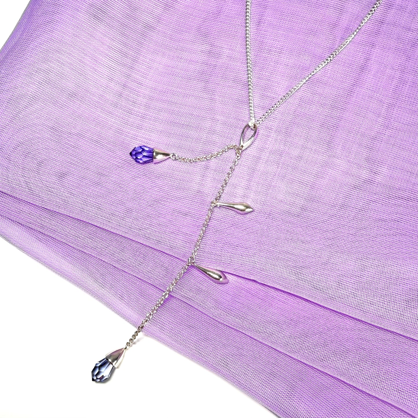 Sterling silver ladies necklace purple double real crystal long drop designed pendant design