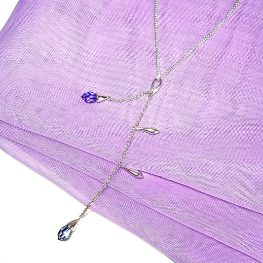 Sterling silver ladies necklace purple double real crystal long drop designed pendant design