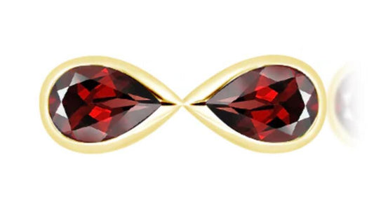 Double real pear cut red garnet dress ring sterling silver cocktail