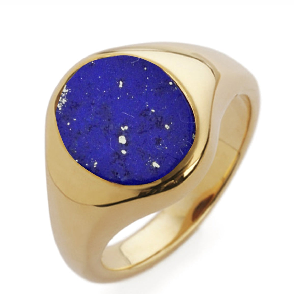 Men’s oval signet ring solid heavy yellow gold real blue Lapis Lazuli