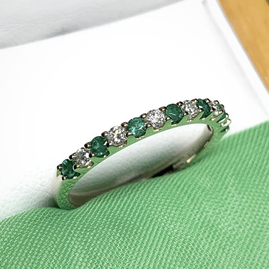 Real emerald end diamond white gold eternity ring