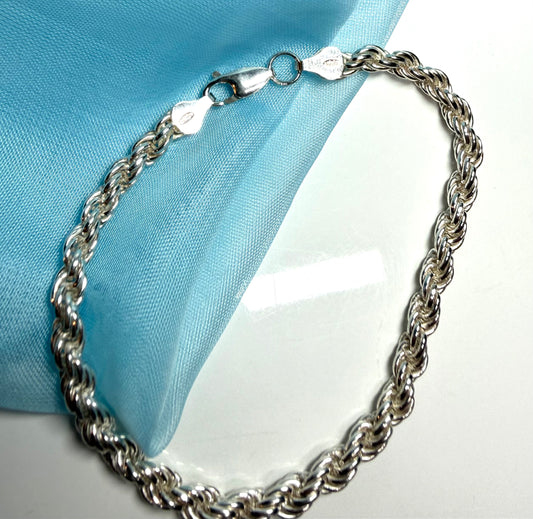 Men's Sterling Silver Solid Heavy Rope Bracelet