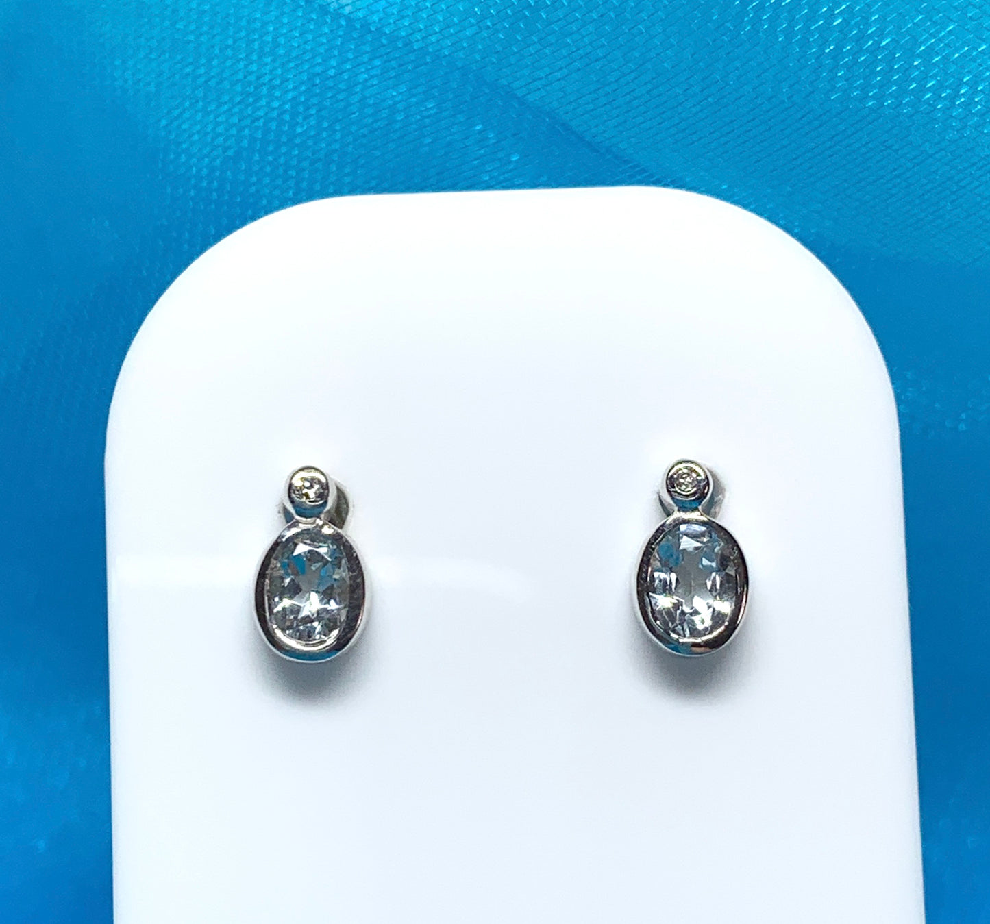 Real aquamarine and diamond white gold stud earrings