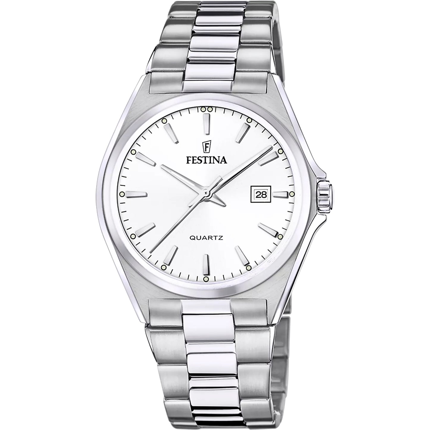 F20552/2 Festina Mens Stainless Steel White Round Bracelet Watch Date Feature