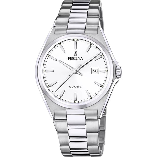 F20552/2 Festina Mens Stainless Steel White Round Bracelet Watch Date Feature