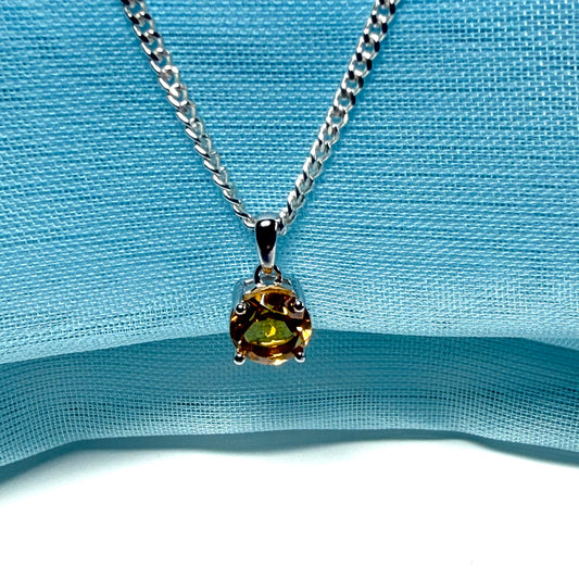 Yellow real round citrine necklace sterling silver pendant