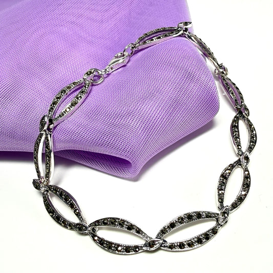 Oval shaped real marcasite sterling silver bracelet open links