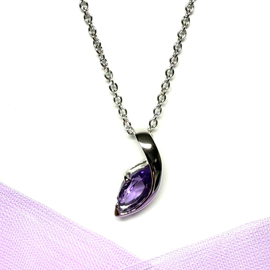Real purple amethyst necklace fancy marquise shaped stone
