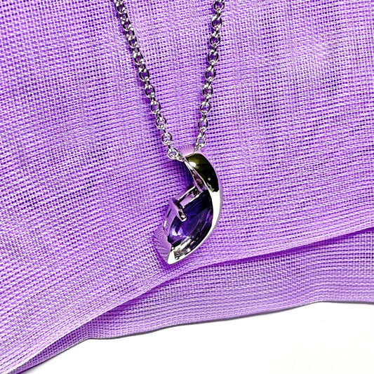 Real purple amethyst necklace fancy marquise shaped stone