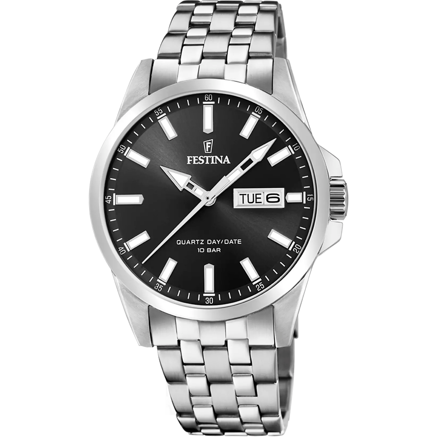 F20357/4 Festina Mens Stainless Steel Black Round Bracelet Watch Day & Date Feature