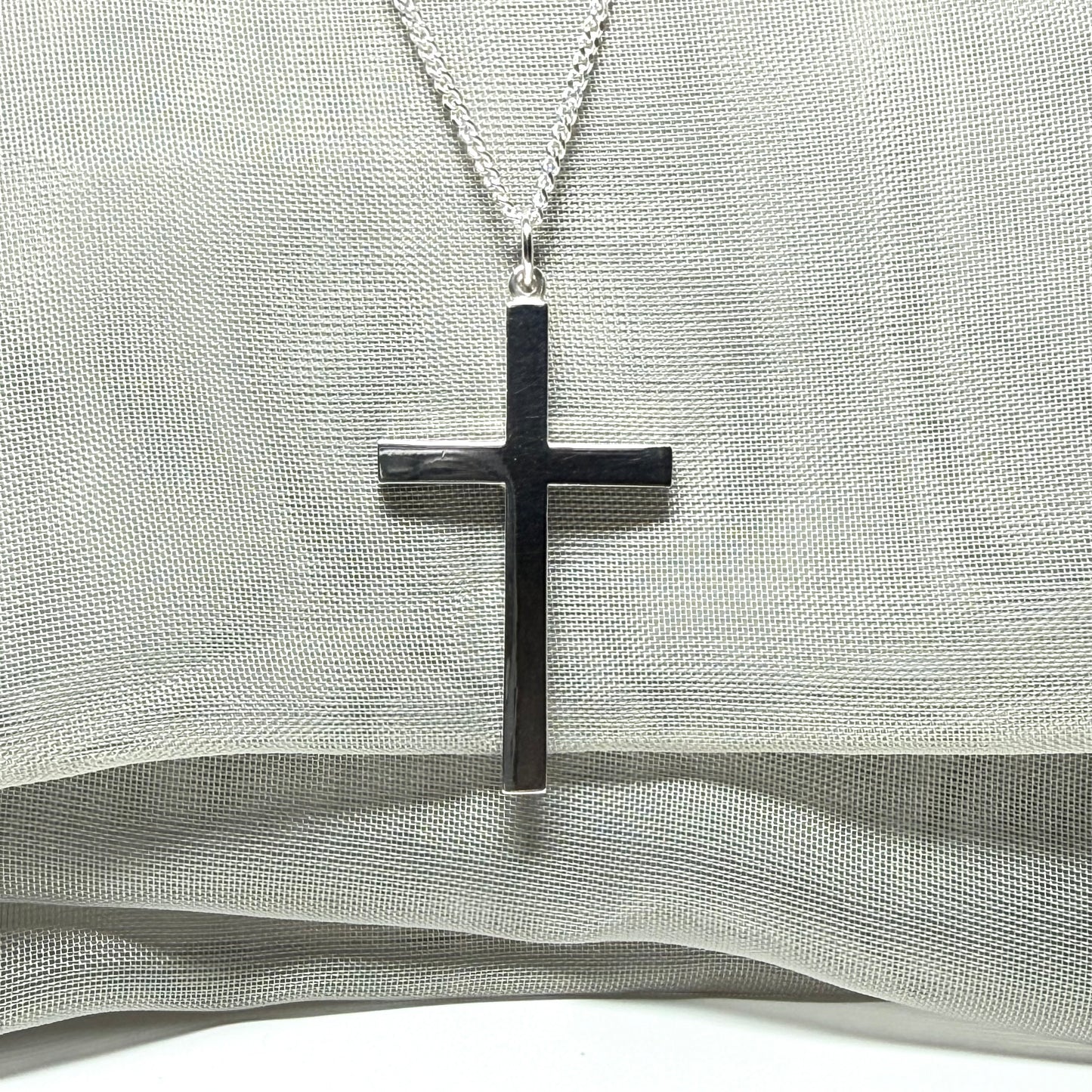 Cross necklace sterling silver plain polished including a chain