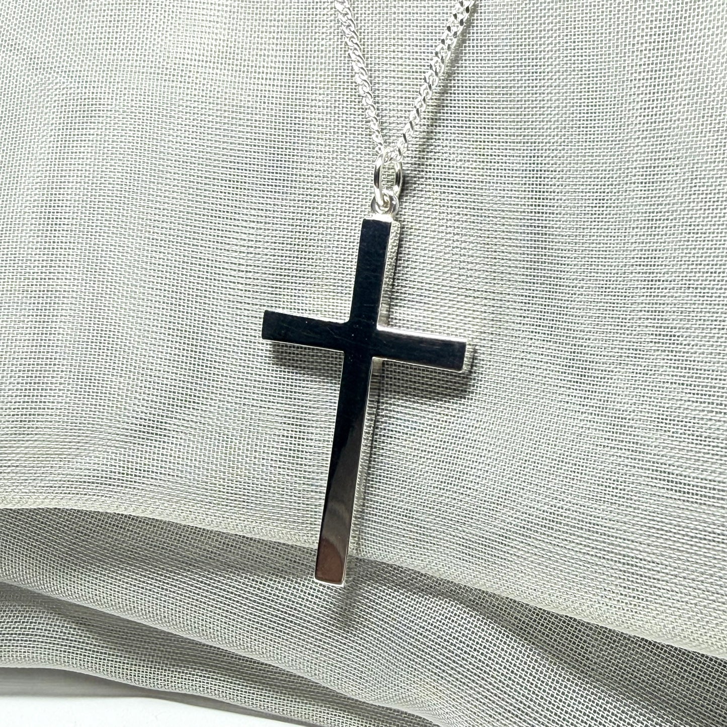 Cross necklace sterling silver plain polished including a chain