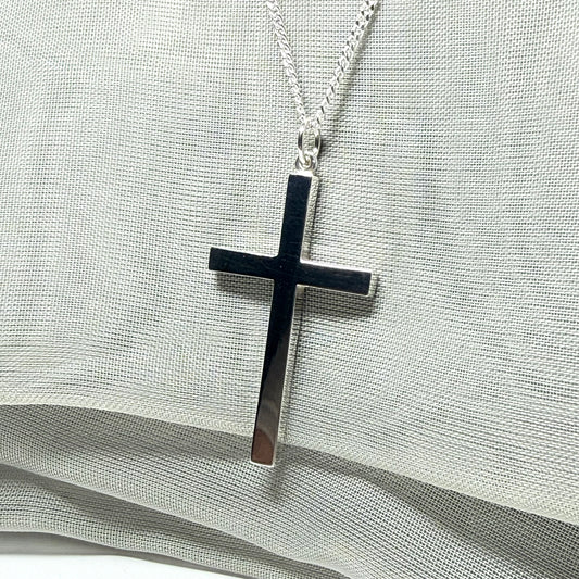 Cross necklace sterling silver plain polished including a chain