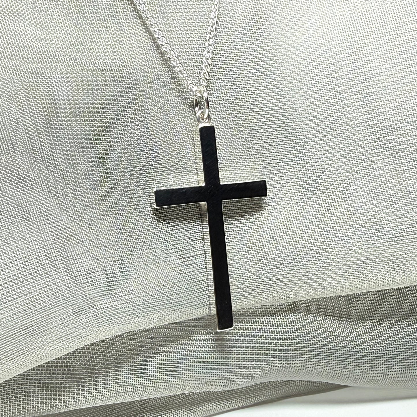 Cross necklace sterling silver plain polished including a chain
