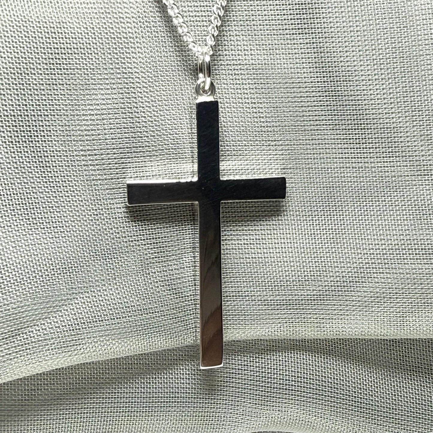 Cross necklace sterling silver plain polished including a chain