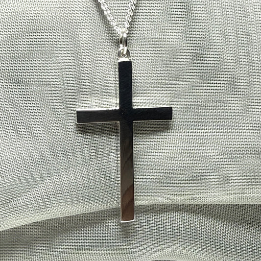 Cross necklace sterling silver plain polished including a chain