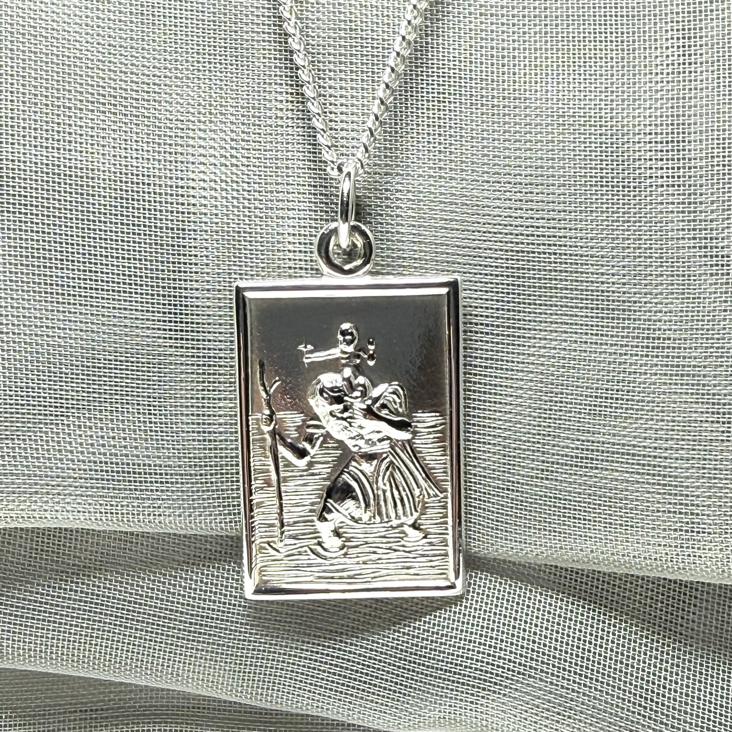 Rectangle shaped solid sterling silver men’s St. Christopher