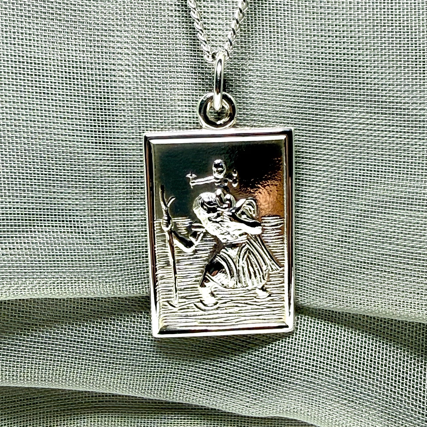 Rectangle shaped solid sterling silver men’s St. Christopher