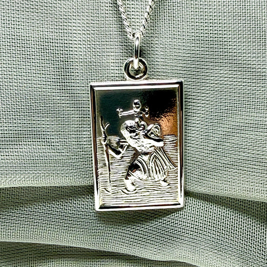 Rectangle shaped solid sterling silver men’s St. Christopher